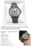 Ksenrui Men's Skull Watch New Stainless Steel Gothic Steampunk Gunmetal. Fixed Price $65.00.