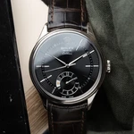 Rolex Cellini Dual Time White Gold Black Guilloche Dial Leather Strap 39MM Watch. Fixed Price $14555.00.