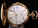 C.1913 Antique Longines Single Button Chronograph 18K Gold Hunter Pocket Watch. Fixed Price $9287.85.