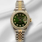 Rolex Ladies Datejust 26MM 18K Gold & Steel Watch 1.25CT Diamonds Green Dial. Fixed Price $6568.75.