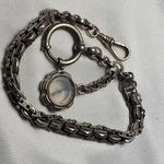 Unusual Antique White Metal Pocket Watch Albert Chain With Compass Fob. Fixed Price $67.15.