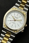 Vtg New 1989 Gruen Sport Alarm Men 40MM Quartz Watch Gold Steel Bracelet White. Fixed Price $195.00.