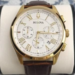 Men's Bulova Classic Wilton 97B169 White Dial Brown Leather Strap Quartz Watch. Fixed Price $200.00.