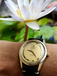 Rare Universal Geneve Polerouter Jet Textured Linen Quadrant Dial Cal. 215-9. Fixed Price $2999.00.