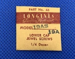 Longines 19A, 19AS Part #5330 Lower Cap Jewel Screws (3) Sealed. Nos 60-50. Fixed Price $19.20.