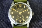 H. Moser Cie Military Black Gilt Dial Vintage Watch 33MM. Fixed Price $1945.00.
