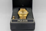 Pulsar V533-6B50 Men's Gold Tone Quartz Watch Day Date Running. Fixed Price $55.00.
