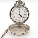 Vintage American Historic Society Morgan Silver Dollar 1880 Coin Pocket Watch. Fixed Price $325.00.