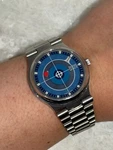 Steel Mystery Dial Zodiac Astro Ii 1970'S Integrated Bracelet Vintage Watch. Fixed Price $2000.00.
