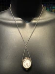 Antique 800 Silver Art Nouveau Swiss Pocket Watch Pendant Necklace Ruby Buds. Fixed Price $125.00.