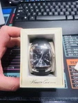 Kenneth Cole KC1280 Curved Case Textured Black Leather Integrated Strap Watch.. Fixed Price $119.99.