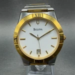 Bulova Watch Men 37MM White Dial Two Tone Date Round 98B015 New Battery. Fixed Price $99.99.