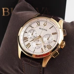 Bulova Wilton 97B169 White Textured Dial Brown Leather Men's Quartz Watch W/ Box. Fixed Price $208.60.