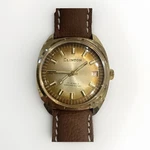 Vintage Clinton 17 Jewel Mechanical Watch Gold Sunburst Dial Date Runs. Fixed Price $50.00.