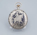 Rare 1919 Longines Niello Pocket Watch Silver Rose Gold Horse Equestrian W1262. Fixed Price $1455.09.