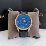 Men's Bulova Wilton Blue Classic Chronograph 97B170 Quartz Leather Watch 46.5MM. Fixed Price $194.00.