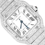New 40MM Cartier Santos WSSA0018 Custom 11.5CTW Diamond White Dial Auto Watch. Fixed Price $9500.00.