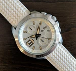 Line Aroha Chronograph Stainless Steel Watch, White Silicone Band(seiko VD51B). Fixed Price $35.00.