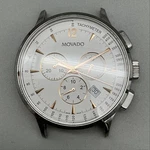 Movado Circa Mens Watch 41MM Silver Tone Chronograph Date Broken Parts Repair. Fixed Price $159.99.