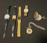 6 Caravelle Benrus Lorus Armitron Wrist & Pocket Watches Untested Parts. Fixed Price $30.00.