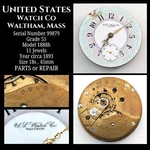 Rare 1893 United States Us Watch Co Grade 55 Model 1888H Pocket Movement. Fixed Price $150.00.