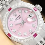 Ladies Rolex Date Pink Ruby Diamond 18K White Gold Stainless Steel Watch. Fixed Price $5340.00.