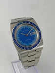 Vintage Wittnauer 1970S Blue DIVER-W100-AUTOMATIC-RUNS! Signed 3X! Day/date. Fixed Price $695.00.