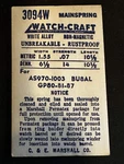 Watch-craft Mainspring 3094W For Bulova 8AL, Gp 80, 81, 87, As 970, 1003 Alloy. Fixed Price $10.00.