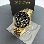 Men Bulova Marine Star Black/gold Dial Chronograph 98B406 Quartz Watch 41.5MM. Fixed Price $152.00.