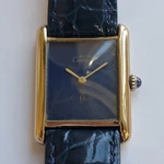 Must De Cartier Tank Vermeil Ladies Gold Plated Blue Dial Hand Wind RA739. Fixed Price $2808.00.