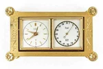 Vintage Cased 1940'S Swiss Angelus Double Dial 8 Days Movement Gilt Brass Clock. Fixed Price $575.00.