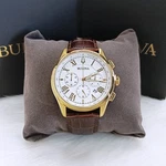 Men's Bulova Wilton White Dial Brown Leather Classic 97B169 Quartz Watch 46.5MM. Fixed Price $200.00.