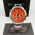 Bulova Marine Star 96B395 Men Chronograph Quartz Watch Orange Dial 44 Mm. Fixed Price $149.67.