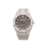 Audemars Piguet Royal Oak 37MM Stainless Steel Grey Dial Iced Out Diamonds Watch. Fixed Price $31950.00.