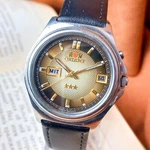 Japanese Orient Automatic Vintage Men's Wristwatch Gold Dial Serviced. Fixed Price $99.00.