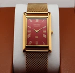 Vintage Seiko Slim Quartz Men's Wrist Watch Red Dial With Gold Mesh Band.. Fixed Price $67.00.
