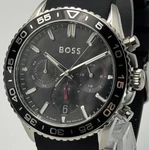 Hugo Boss Runner Black Chronograph Silicone Strap Watch For Men HB1514141. Fixed Price $149.89.