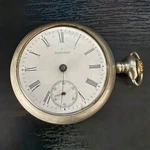 Vintage Antique Waltham Pocket Railroad Watch, Train Back, 3:00 Crown. Side Wind. Fixed Price $259.00.