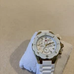 Michele Tahitian Quartz Watch Women Gold Steel White Chronograph New Batter. Fixed Price $230.00.