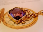 Pocket Watch Chain Fob Victorian 12CT Rose Gold Filled & Amethyst Glass 1890S. Fixed Price $168.20.