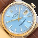 Rolex Datejust 16013 18K Gold Steel Ice Blue Dial Watch W/ Brown Leather Strap. Fixed Price $5899.00.