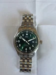 Iwc Mark Xx Green Dial Pilot Watch Steel Bracelet IW328206. Fixed Price $4995.00.
