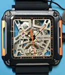 Wm Square Skeleton Watch Good Fortune "fa" Mechanical Auto Hollow Dial Sapphire. Fixed Price $139.00.