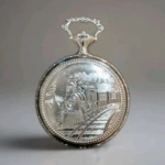 Timex Silver Railroad Pocket Watch Train Motif Ornate Open Face. Fixed Price $45.00.