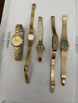 Lot Of 5 Vintage Ladies Gold Band Watches, Elgin, Bulova, Armitron, & Montique. Fixed Price $140.25.