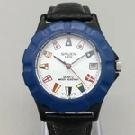 Vintage Gruen Mens Watch 35MM Nautical Flag Blue Bezel Date New Battery. Fixed Price $35.99.