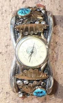 Signed Harry Yazzie Navajo Cuff Bracelet Watch 925 Silver Gold Turquoise & Coral. Fixed Price $1200.00.