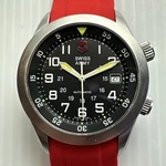 24082 Swiss Army Air Boss Mach Ii Watch W/ Red Silicon Strap & Bracelet. Fixed Price $725.00.