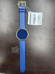 Movado Museum Blue Dial & Leather Strap Swiss Gold Watch 0607254. Fixed Price $399.00.