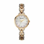 Bulova Women's 98L207 Quartz Crystal Accents Rose Gold Tone Bracelet 21MM Watch. Fixed Price $150.00.